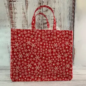 Red-with-white-snowflake flat bottom bag